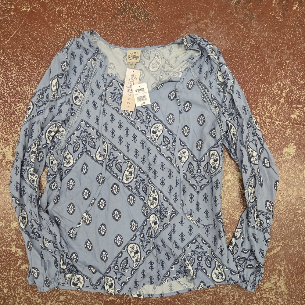 Como Vintage Blue Patterned Blouse